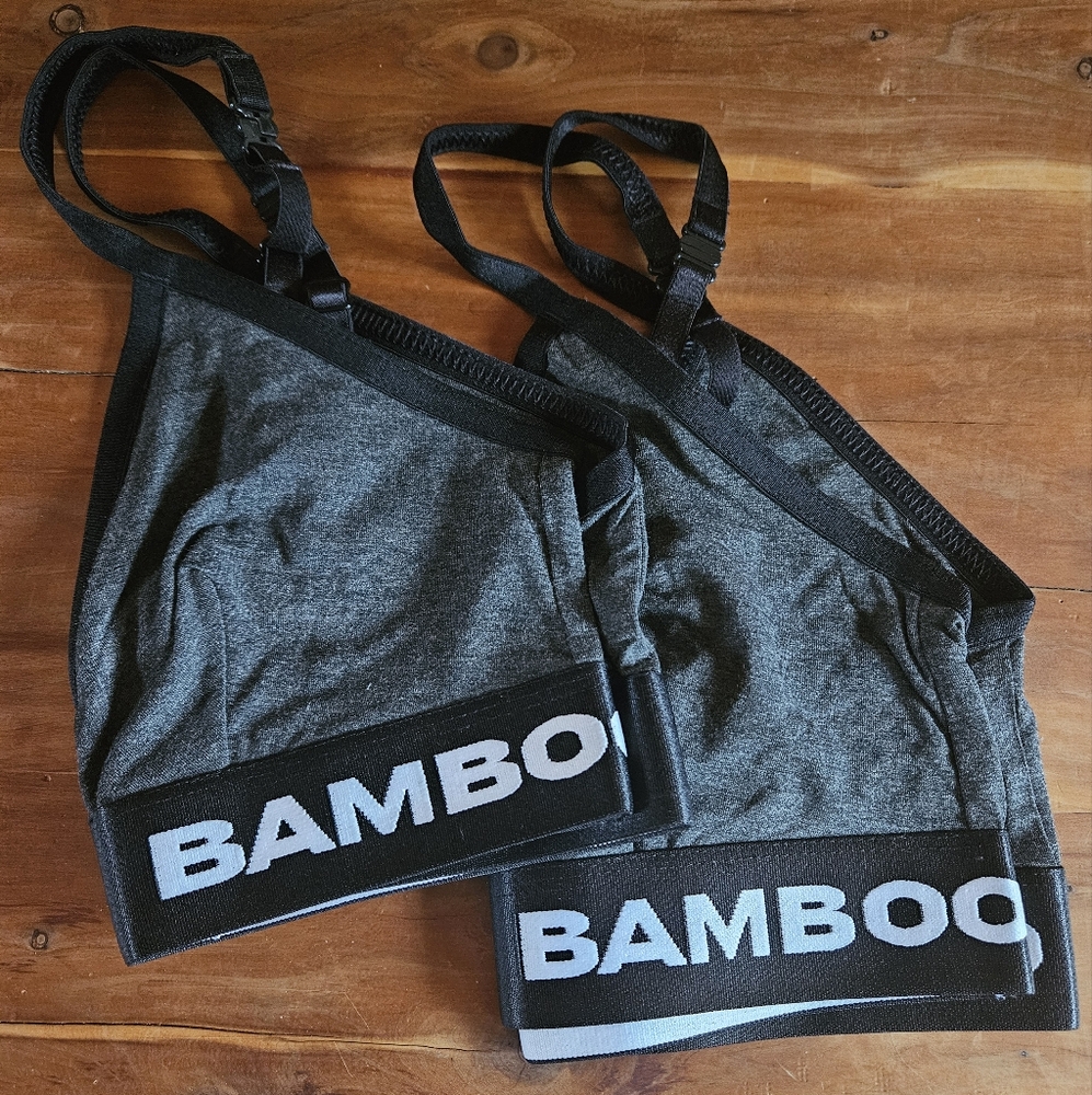 BAMBOO Black + Gray Bras - Size Small
